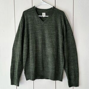 Gap Heathered V-Neck Sweater Sz L Forest Green Cotton Blend